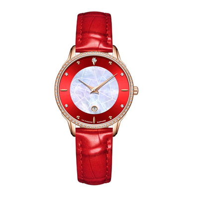 Le signore impermeabili dell'orologio 3ATM di Pin Buckle Diamond Bezel Leather vestono gli orologi con i diamanti