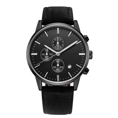 Orologio multifunzionale del calendario perpetuo della data di giorno del cinturino di cuoio di orologio di sport del Chronos degli uomini