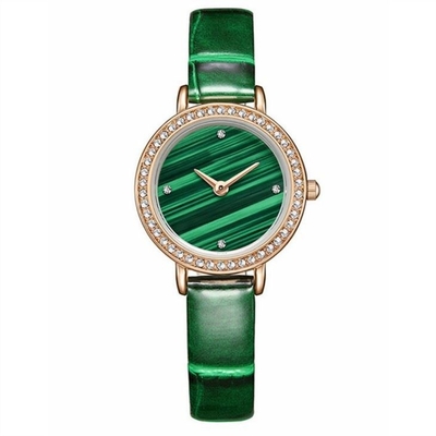 Malachite genuina di Diamond Quartz Watch Green Ladies dell'incastonatura delle donne
