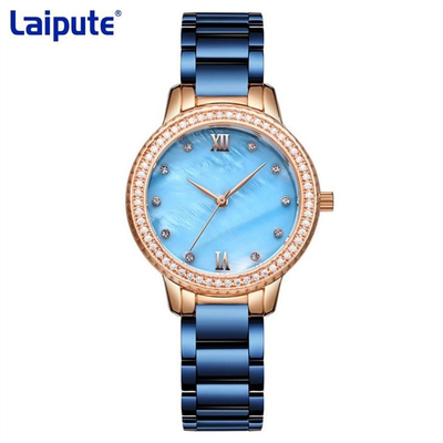 Diamond Watch del fermaglio della tartaruga di acciaio inossidabile del braccialetto dell'orologio del quarzo delle donne posteriori del movimento