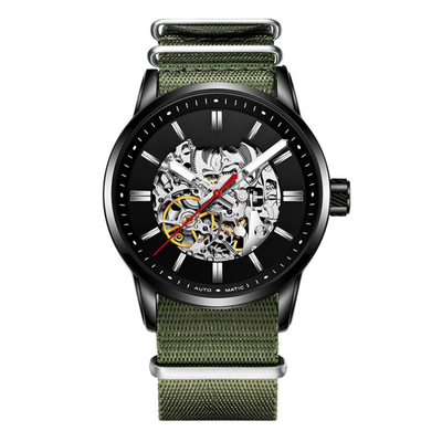 orologio di nylon dello scheletro di vita di 30m del quadrante stereo meccanico impermeabile dell'orologio