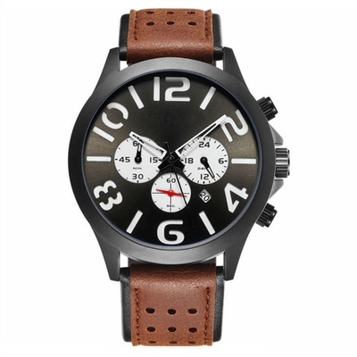 I cronografi degli uomini della cinghia di cuoio dell'orologio di Pin Buckle Triple Date Calendar
