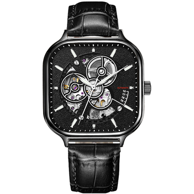 Cinghia di scheletro quadrata Sapphire Mirror di acciaio inossidabile dell'orologio degli uomini automatici