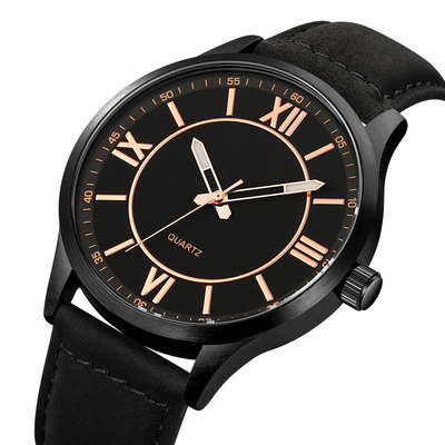 L'orologio di cuoio del quarzo del nero su ordinazione di affari di modo per gli uomini impermeabilizza