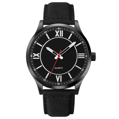 L'orologio di cuoio del quarzo del nero su ordinazione di affari di modo per gli uomini impermeabilizza