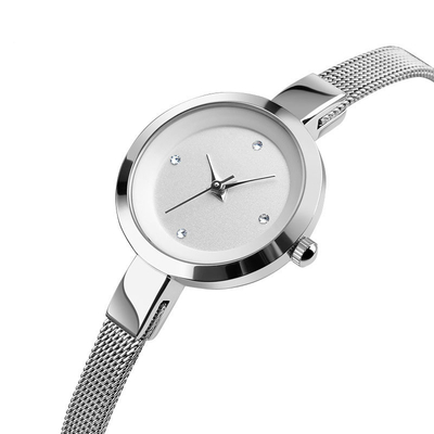 Orologio da polso da donna impermeabile in acciaio inossidabile con quadrante in vetro rinforzato minerale