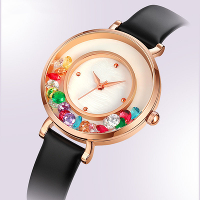 Moda ed elegante orologio al quarzo in lega con gemma da donna