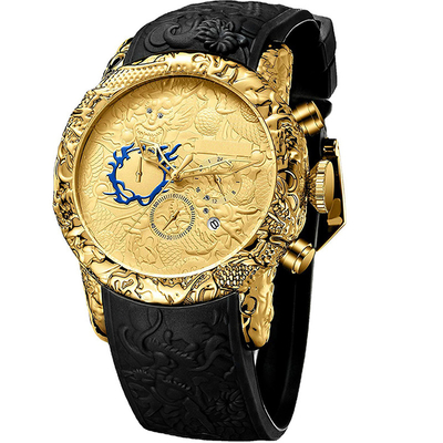 Quarzo analogico 3D Dragon Design Frog Tape della data impermeabile del cronografo dell'orologio dei grandi uomini del quadrante