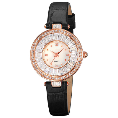 Orologio di lusso casuale del cuoio del quarzo dell'orologio di caso rotondo impermeabile per signora