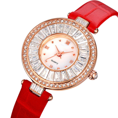 Orologio di lusso casuale del cuoio del quarzo dell'orologio di caso rotondo impermeabile per signora