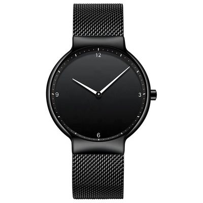 Orologio nero della cinghia di acciaio inossidabile del nero del quadrante, orologio posteriore del quarzo di acciaio inossidabile
