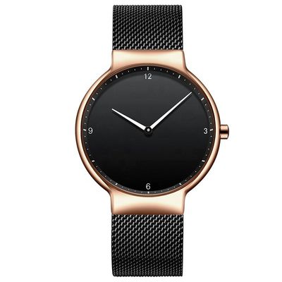 Orologio nero della cinghia di acciaio inossidabile del nero del quadrante, orologio posteriore del quarzo di acciaio inossidabile