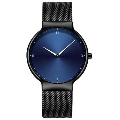 Orologio nero della cinghia di acciaio inossidabile del nero del quadrante, orologio posteriore del quarzo di acciaio inossidabile