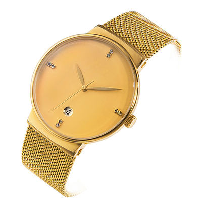 il quarzo d'acciaio della copertura posteriore 316L guarda inossidabile, l'oro Tone Stainless Steel Watch