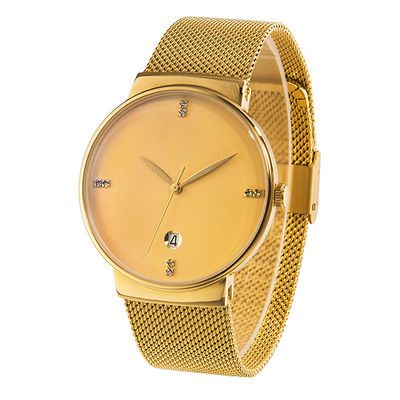 il quarzo d'acciaio della copertura posteriore 316L guarda inossidabile, l'oro Tone Stainless Steel Watch