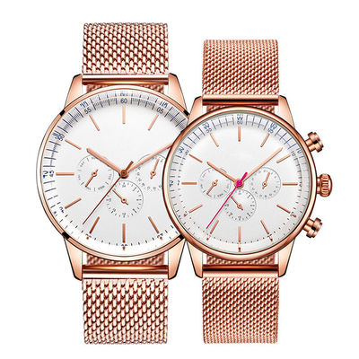 Orologio impermeabile del quarzo delle coppie 3ATM, quadrante Rose Gold Couple Watch di 12mm