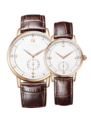 Orologio Diamond Quartz Watch genuino delle coppie del quarzo della banda del cuoio di Brown
