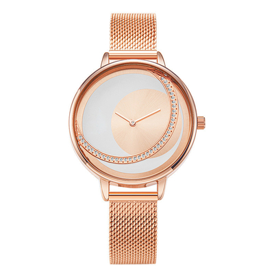 orologi Diamond Encrusted Mesh Strap Watch di cuoio della batteria di quarzo della cinghia di 14mm