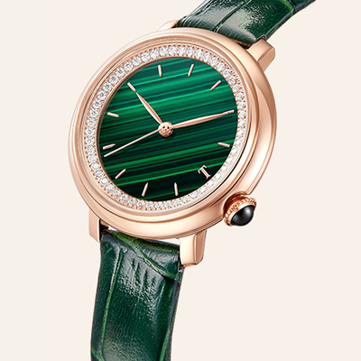 Cinghia di cuoio di vetro minerale dell'orologio del quarzo delle donne di SS316L