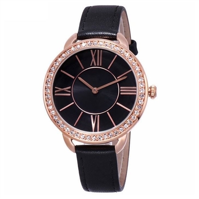cuoio 2035 del movimento di Diamond Quartz Watch del quadrante di 9.8mm Encrusted