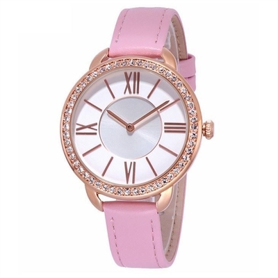 cuoio 2035 del movimento di Diamond Quartz Watch del quadrante di 9.8mm Encrusted