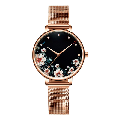 acciaio inossidabile Mesh Watch For Women di 30M Waterproof Precious Flower