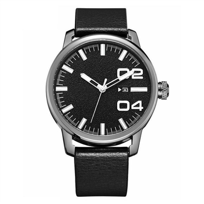 Orologio resistente all'uso del quarzo della cinghia di cuoio di Pin Buckle Black Casual Watches degli uomini