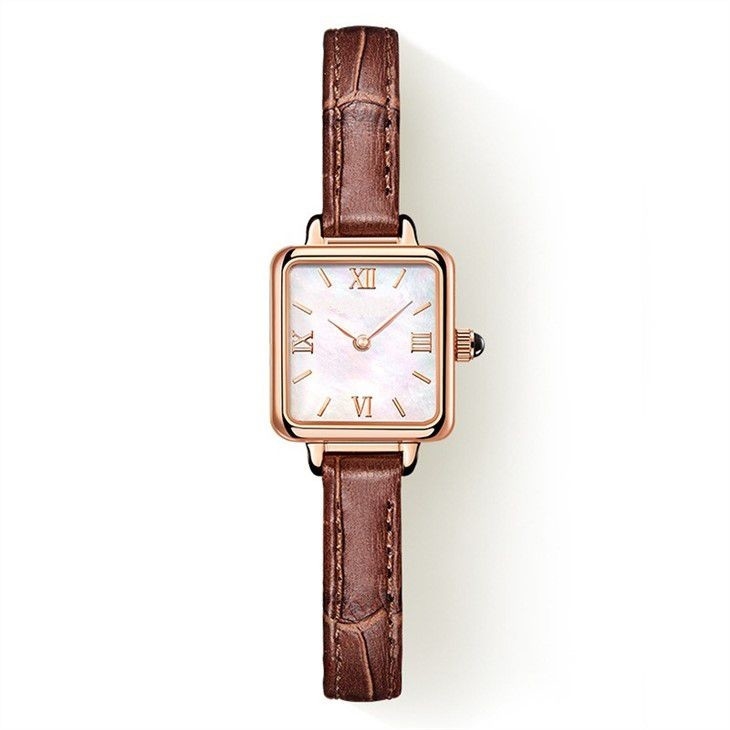 Orologio quadrato del fronte delle piccole di Brown di retro colore dell'orologio della pelle bovina donne di cuoio della cinghia