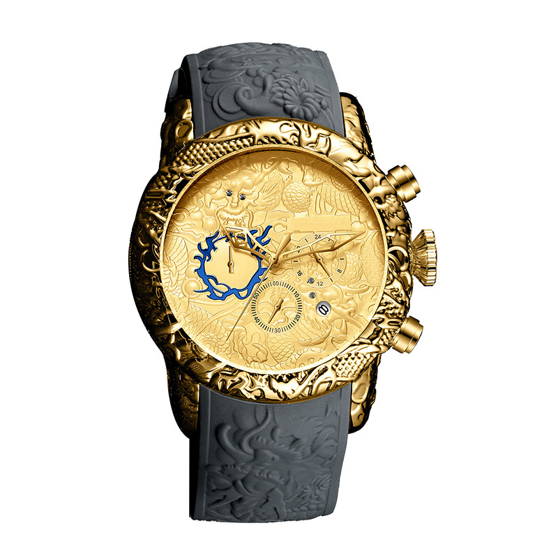 Quarzo analogico 3D Dragon Design Frog Tape della data impermeabile del cronografo dell'orologio dei grandi uomini del quadrante